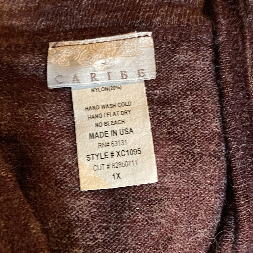 Wine Color Open Front Cardigan by Caribe sz 1X - Picture 7 of 7